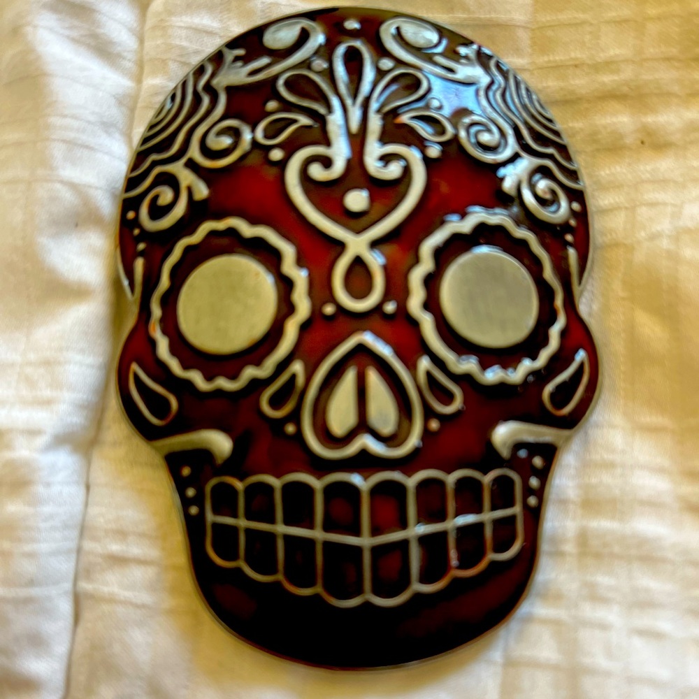 Dia’ de Muetos, gorgeous enamel belt buckle.